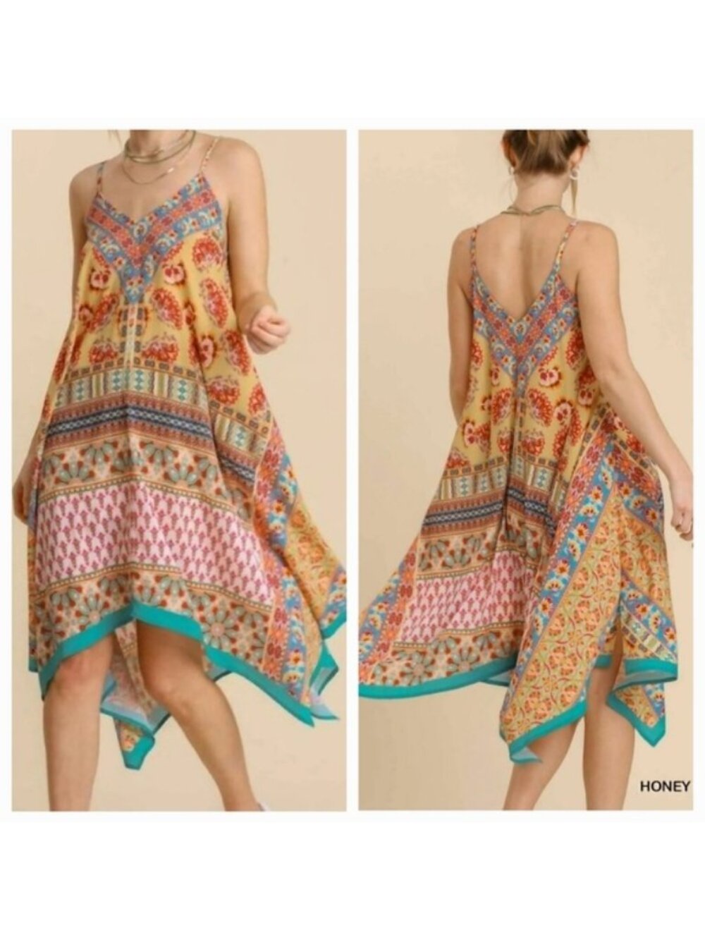 Umgee Women's Flowy, Flared, Summer, Vacation Paisley Bohemian Dress Sz M